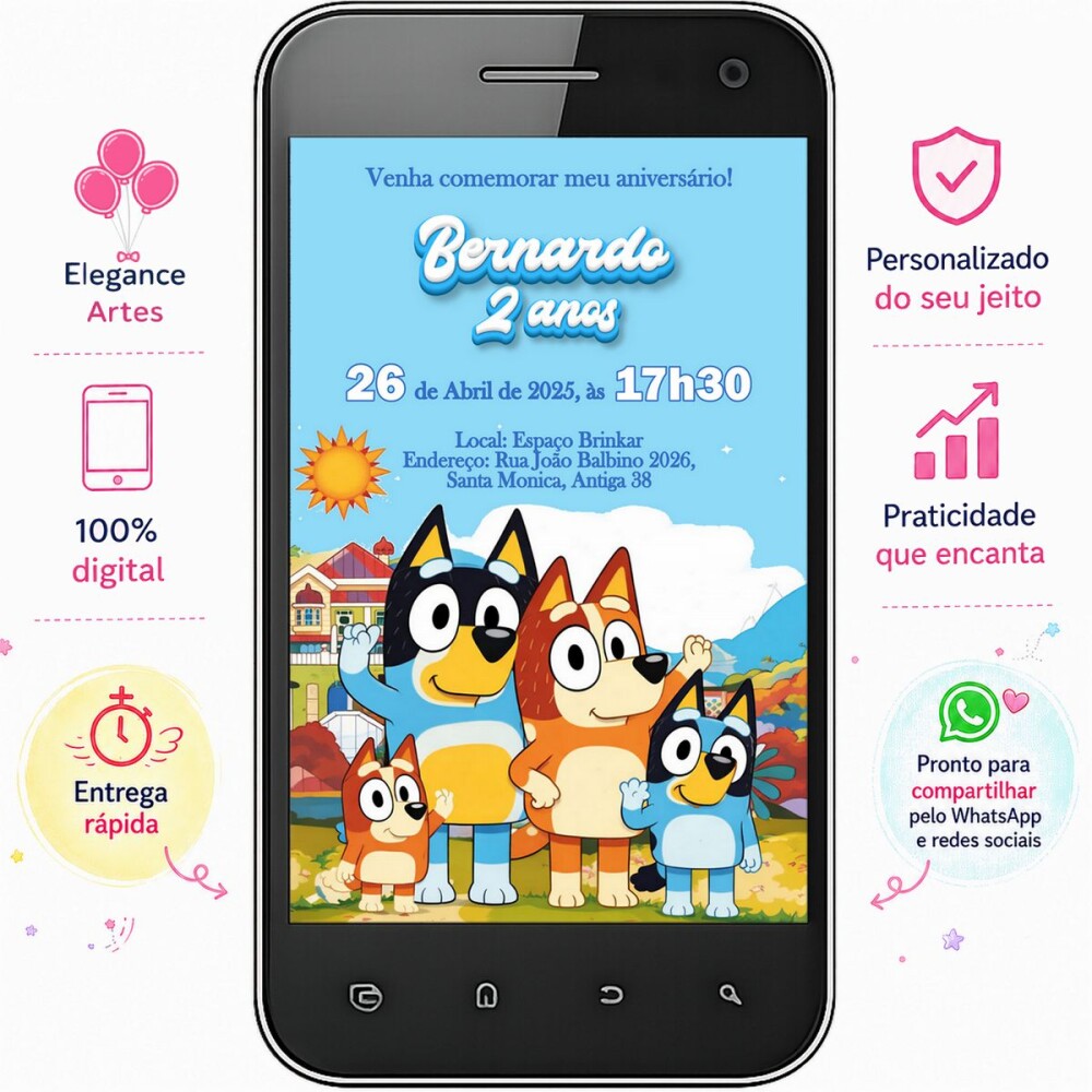Convite Digital Bluey Personalizado