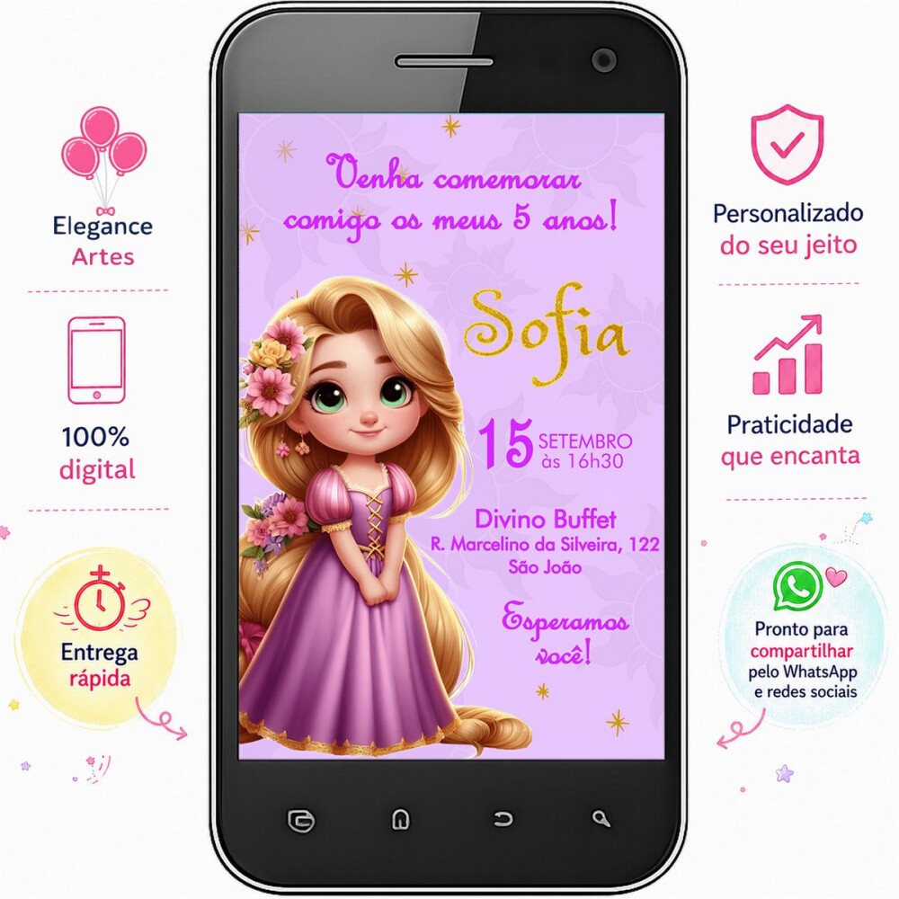 Convite Digital Rapunzel Enrolados