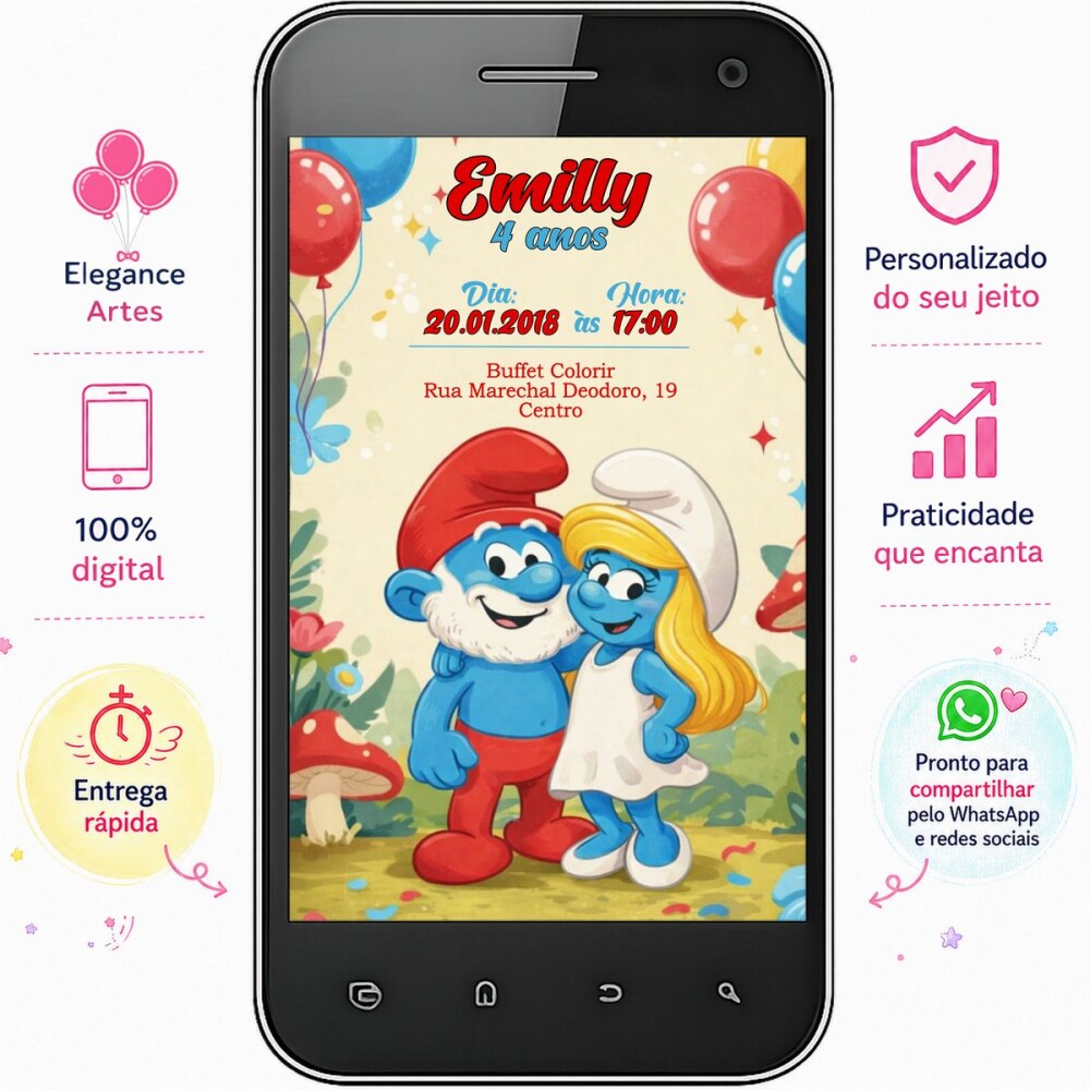 Convite Digital Smurfs | festa infantil