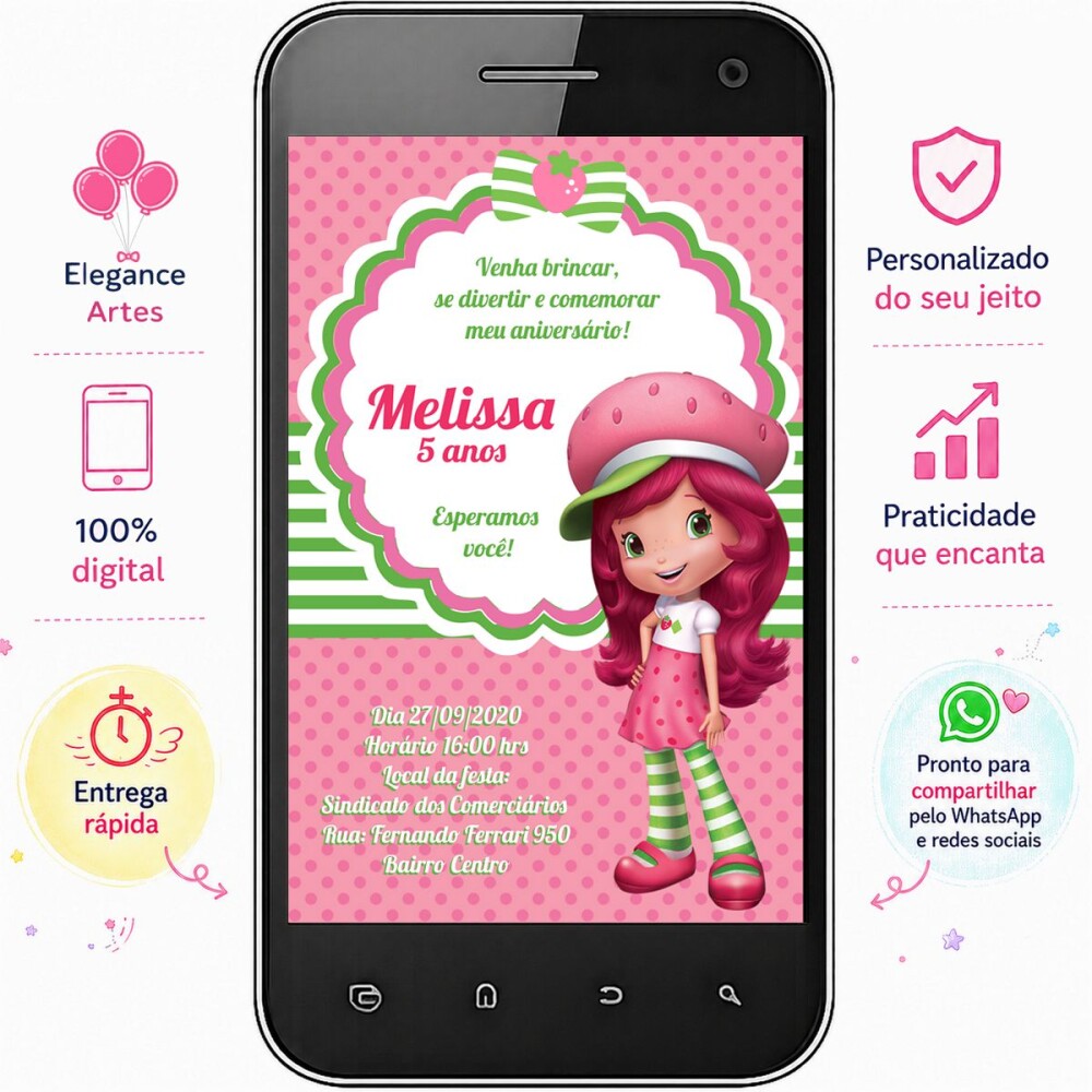 Convite Digital Moranguinho | festa infantil