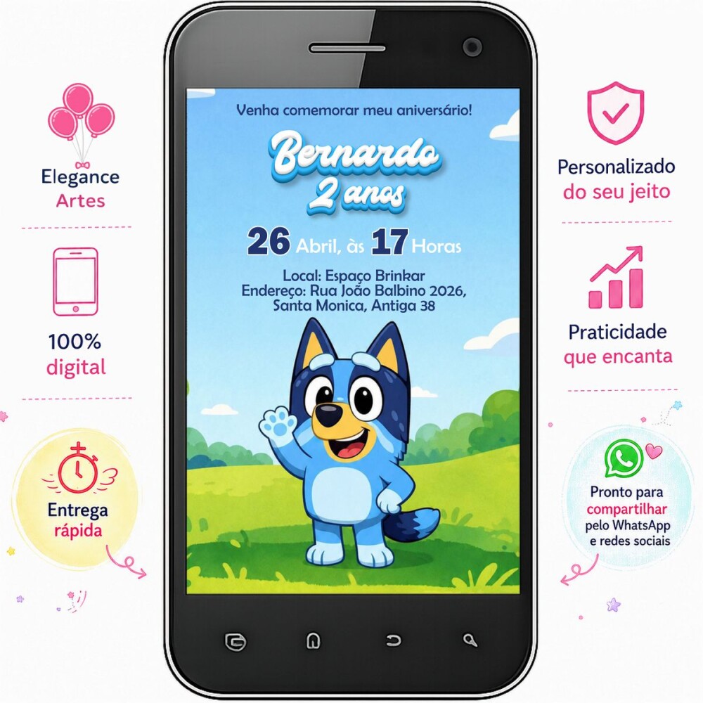 Convite Digital Bluey Personalizado | Festa Infantil