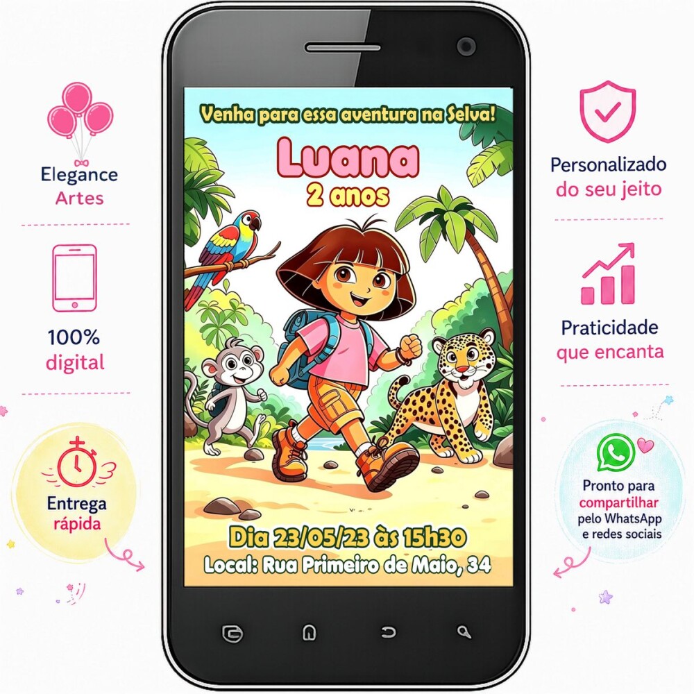 Convite Digital Dora Aventura | Festa Infantil