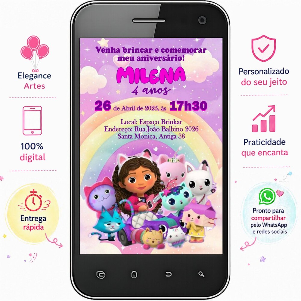 Convite Digital A Casa Mágica da Gabby | festa infantil