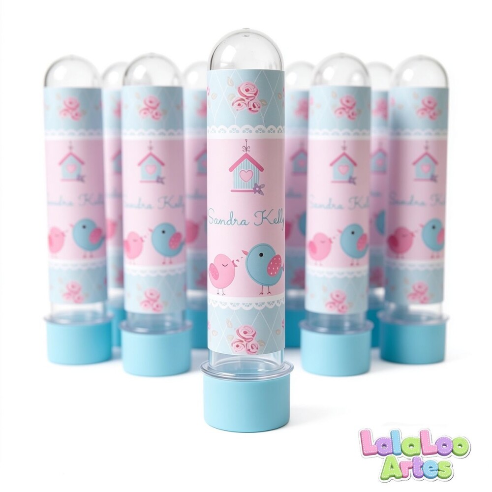20 Tubete Passarinhos Jardim Encantado Personalizado
