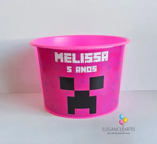Balde de Pipoca Minecraft Menina