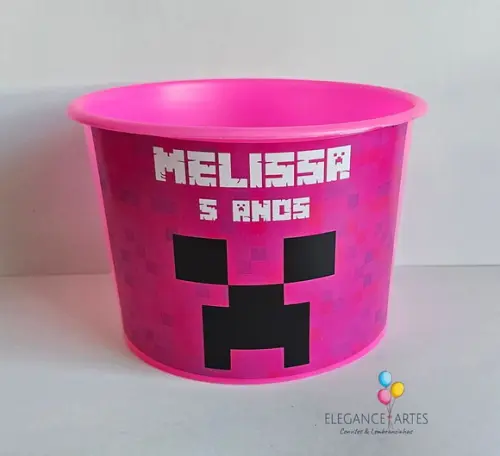 Balde de Pipoca Minecraft Menina