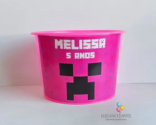 Balde de Pipoca Minecraft Menina