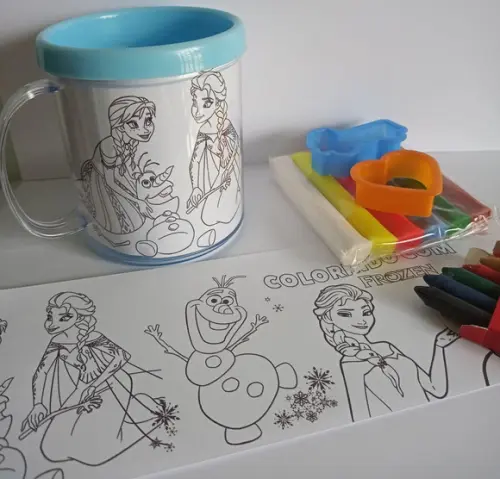 Caneca para Colorir + Massinha Frozen