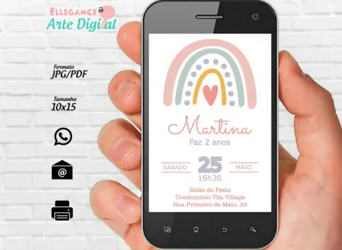 Convite Digital Arco Iris Boho