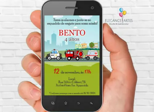 Convite Digital Carro Polícia, Bombeiros Ambulância