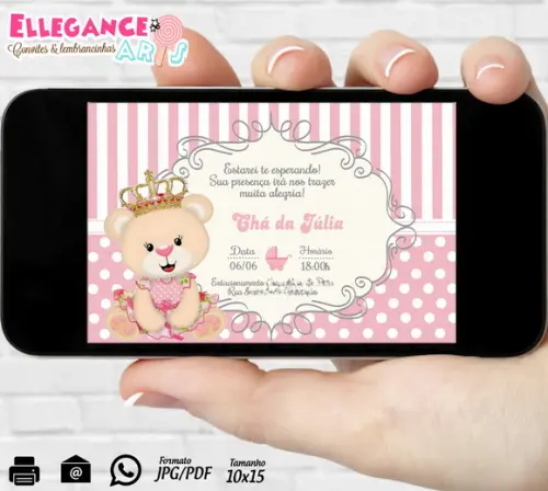 Convite Digital Chá de Bebê Ursinha Princesa