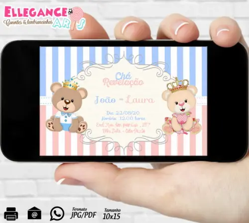 Convite Digital Chá de Revelação Ursinho