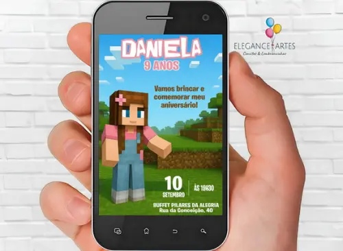 Convite Digital Minecraft Menina