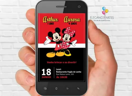 Convite Digital Minnie e Mickey