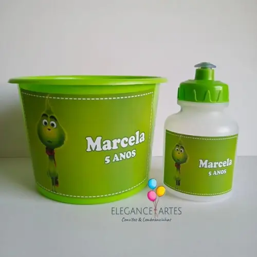 Kit Balde de Pipoca e Squeeze Grinch