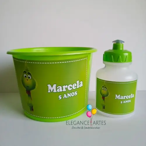 Kit Balde de Pipoca e Squeeze Grinch