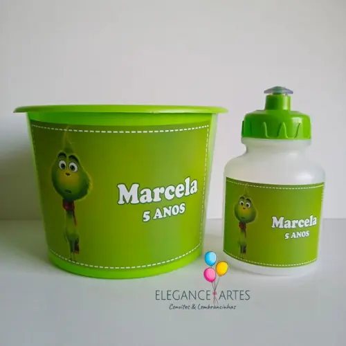 Kit Balde de Pipoca e Squeeze Grinch