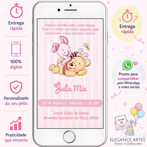 Convite Digital Ursinho Pooh