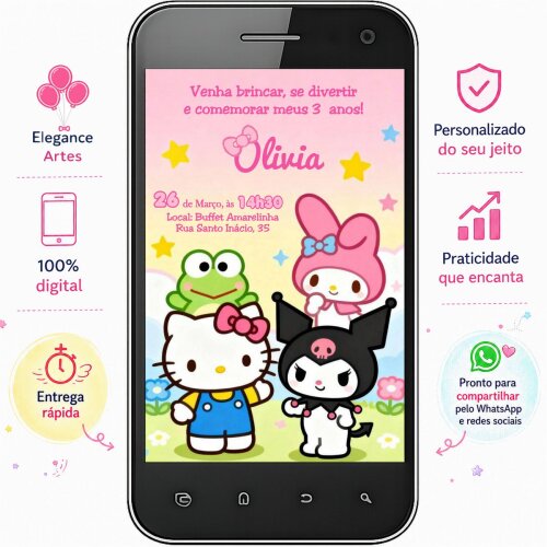 Convite Digital Hello Kitty
