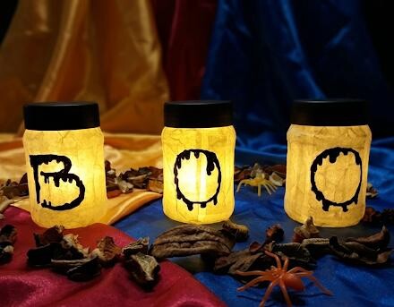 Kit Halloween - Trio de Luminárias dePote com Led (BOO!)