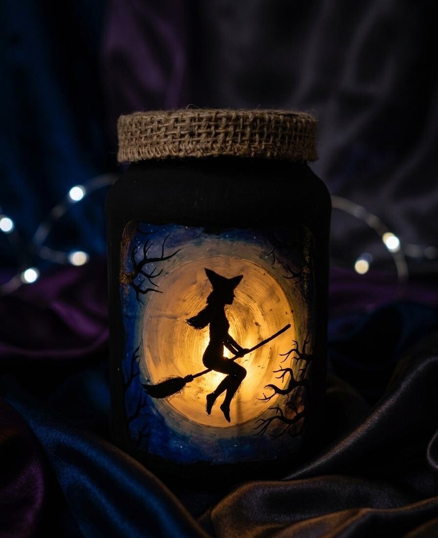 Luminária de Pote com Led Vôo da Bruxa  - Decoração de Hallow