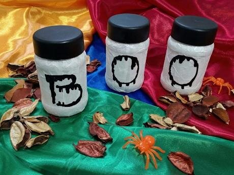 Kit Halloween - Trio de Luminárias dePote com Led (BOO!)