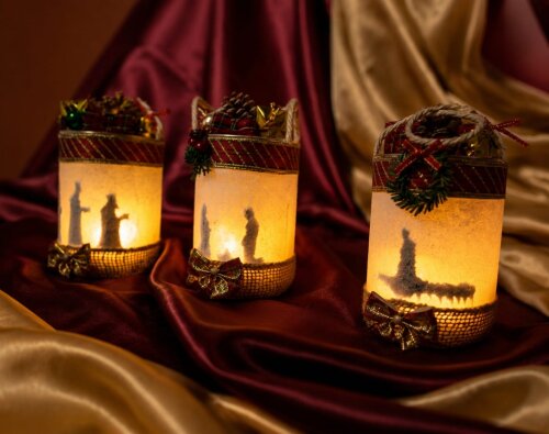 Trio Luminária Presépio de Natal no Pote com Led