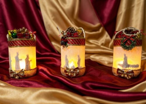 Trio Luminária Presépio de Natal no Pote com Led