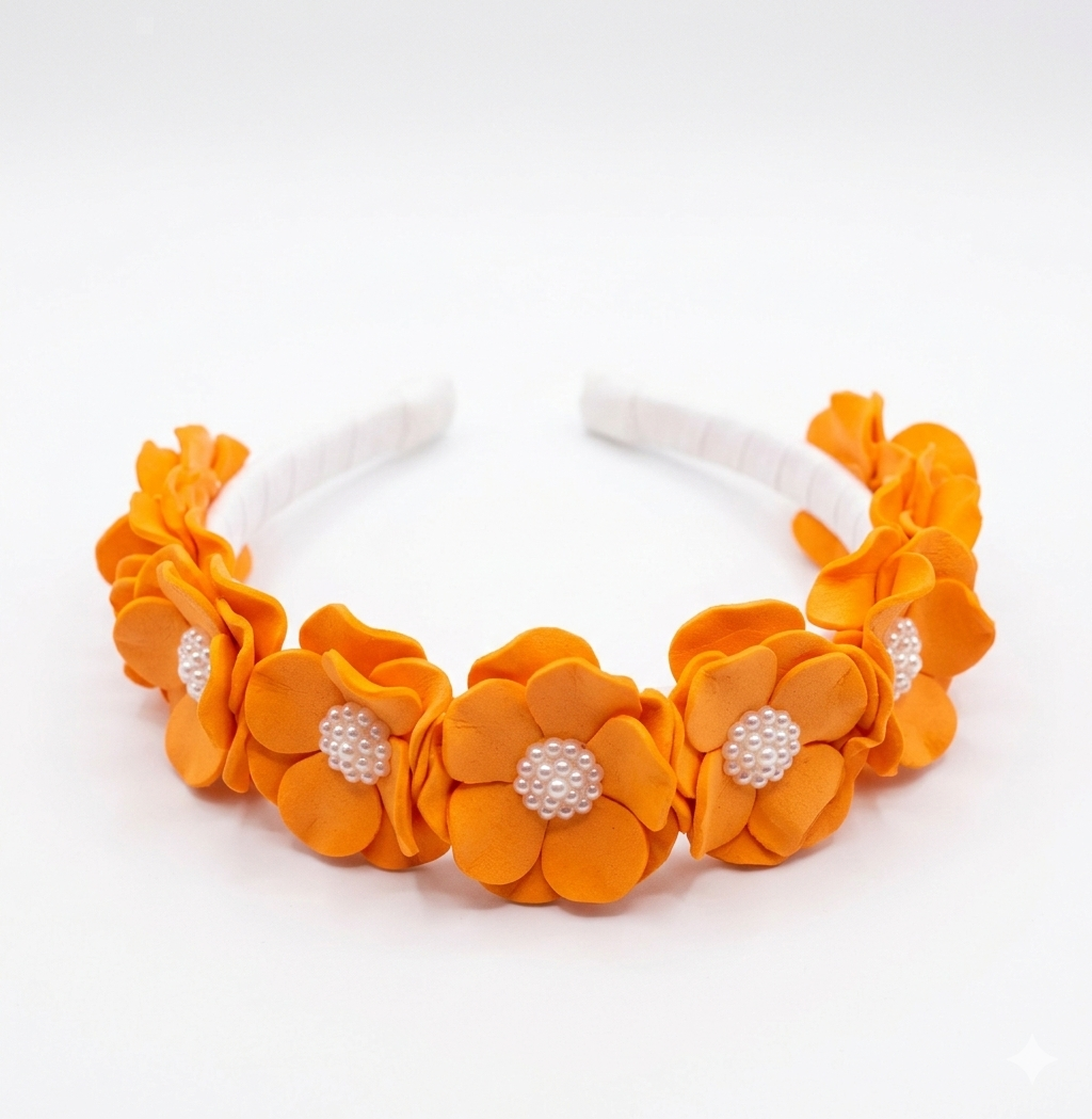 Tiara de Cabelo Infantil Laranja com Pérolas
