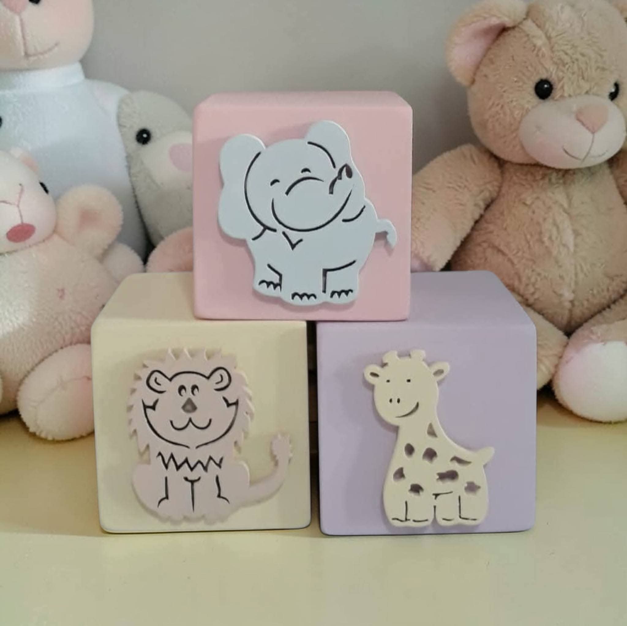 Kit decorativo 3 cubos 6x6 de mdf tema safari decoração de festa