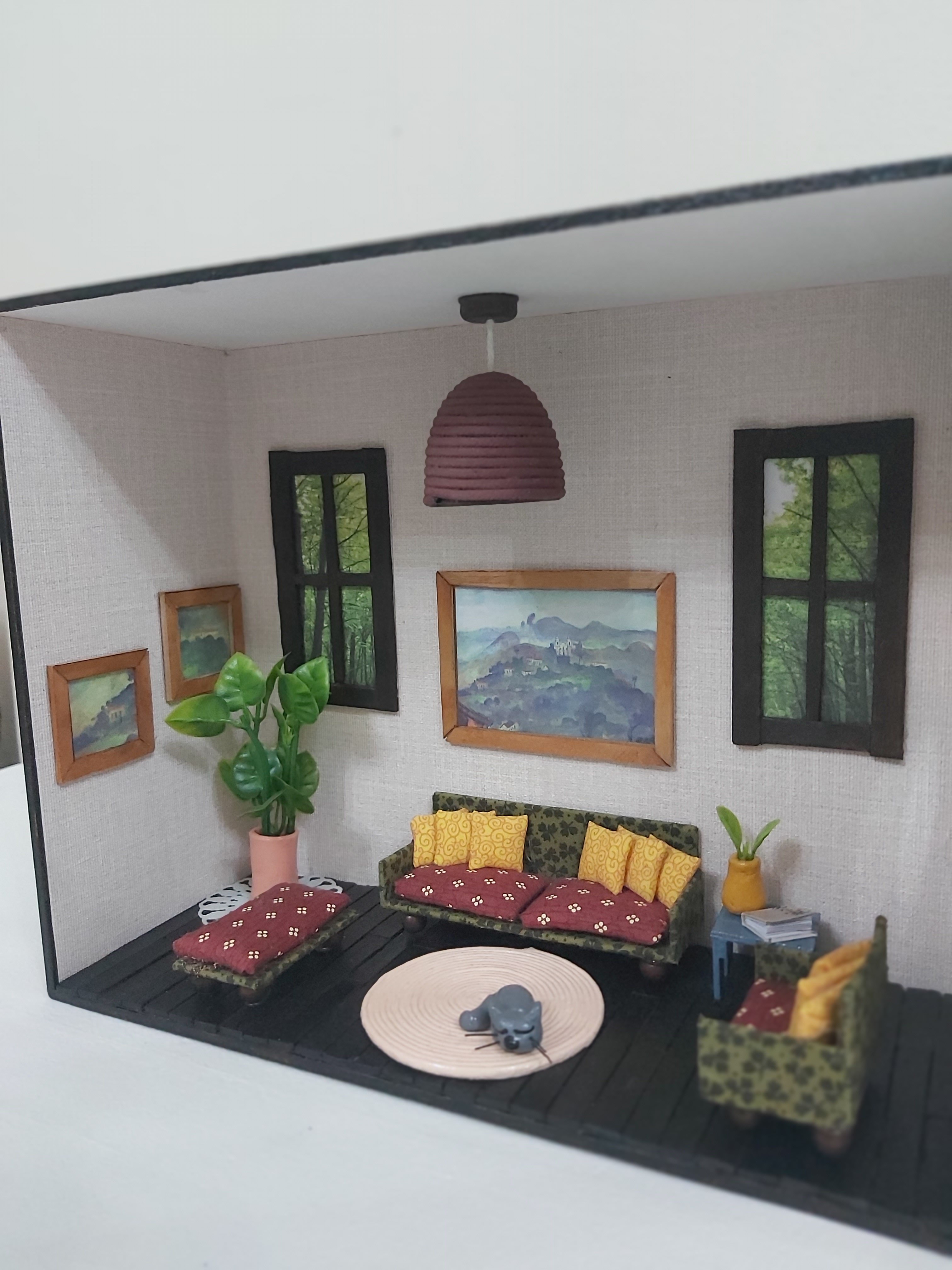 Quadro Miniatura Diorama Sala Móveis Espelho