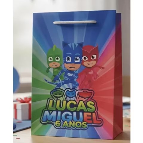 Sacolinhas PEGUE E MONTE PJ Masks - Modelo Vertical | Lembrancinh