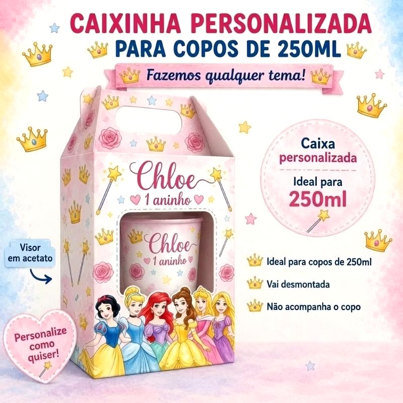 Caixa Personalizada para Copo de 250ML Princesas