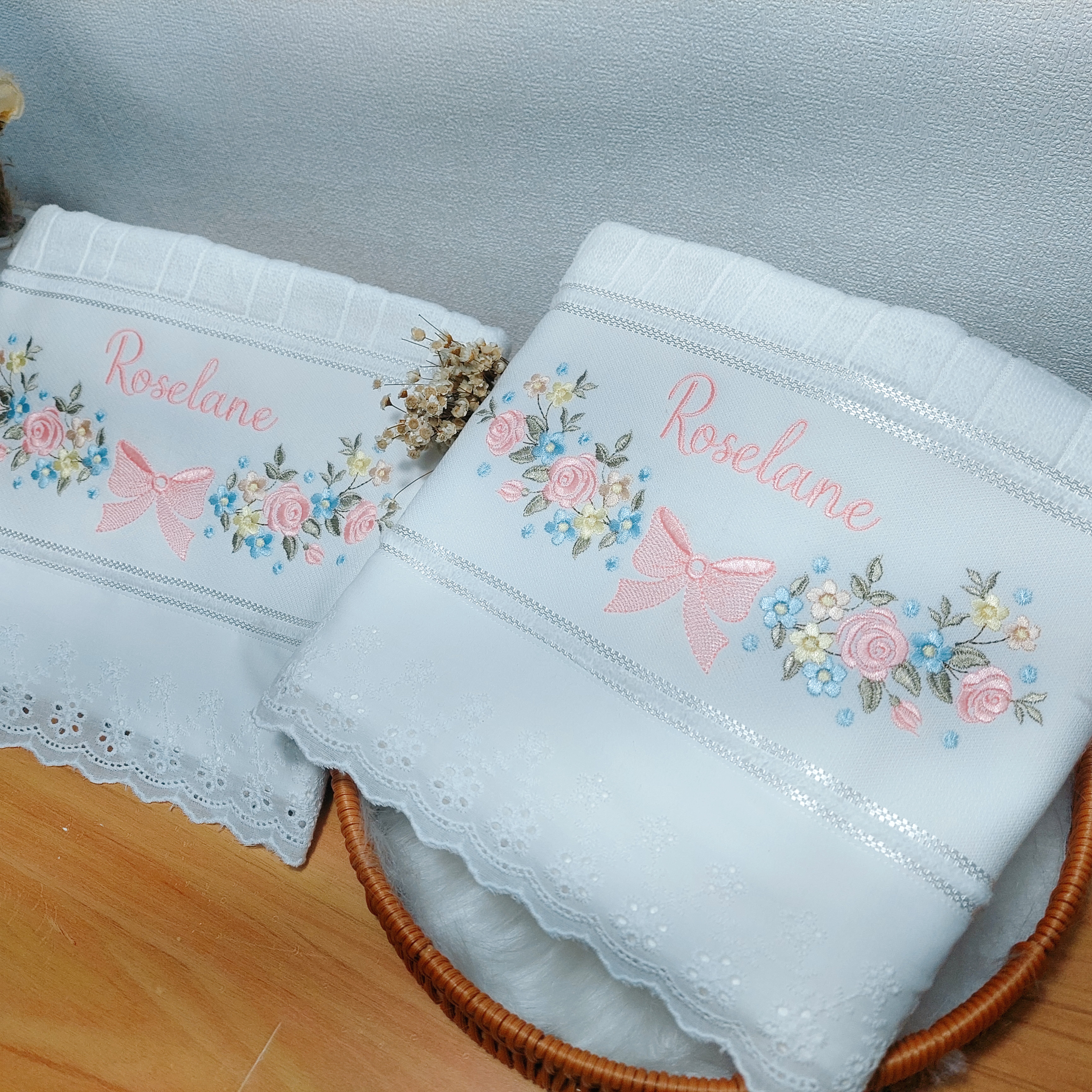 Jogo de toalhas personalizado banho e rosto floral