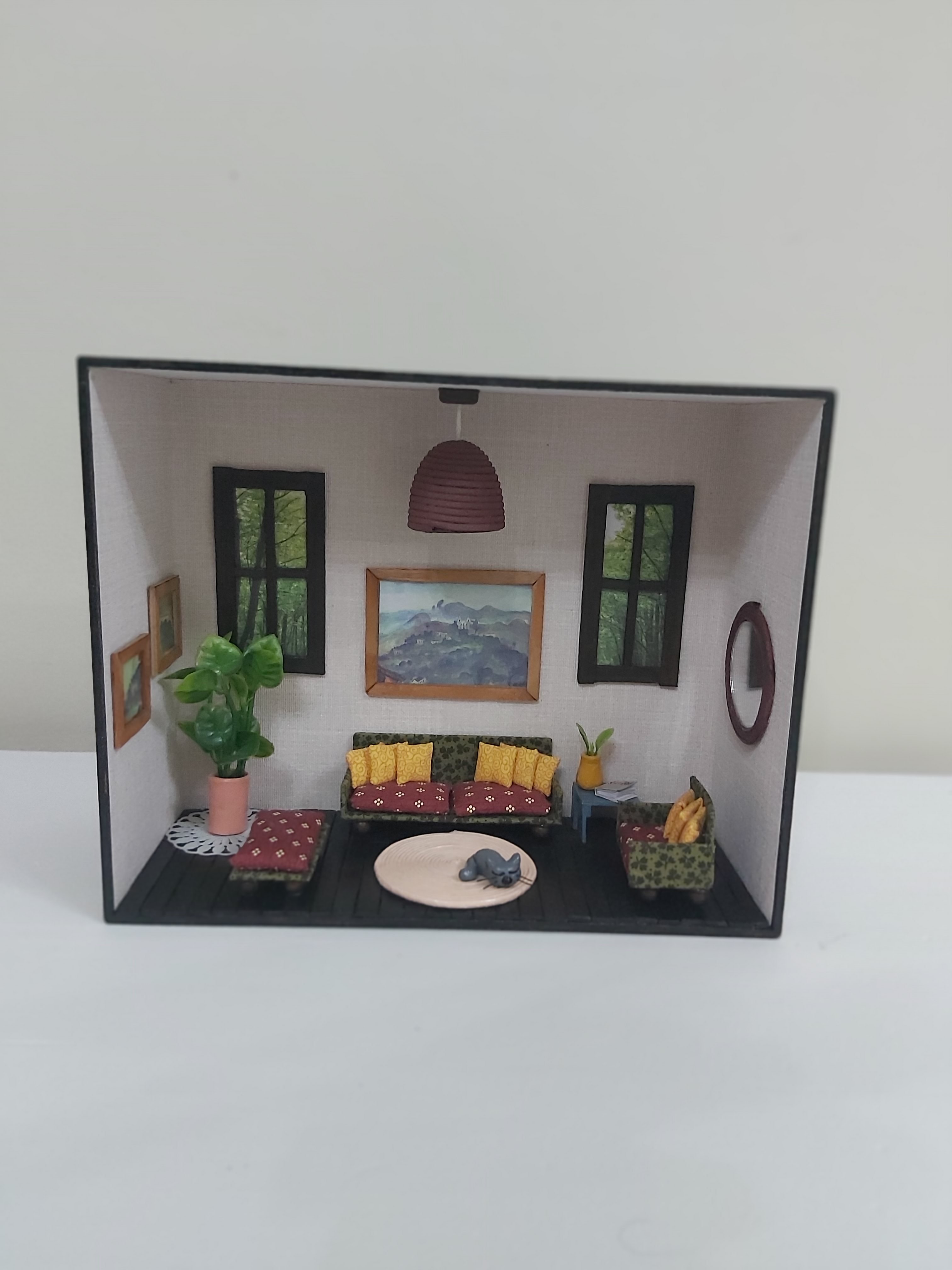 Quadro Miniatura Diorama Sala Móveis Espelho