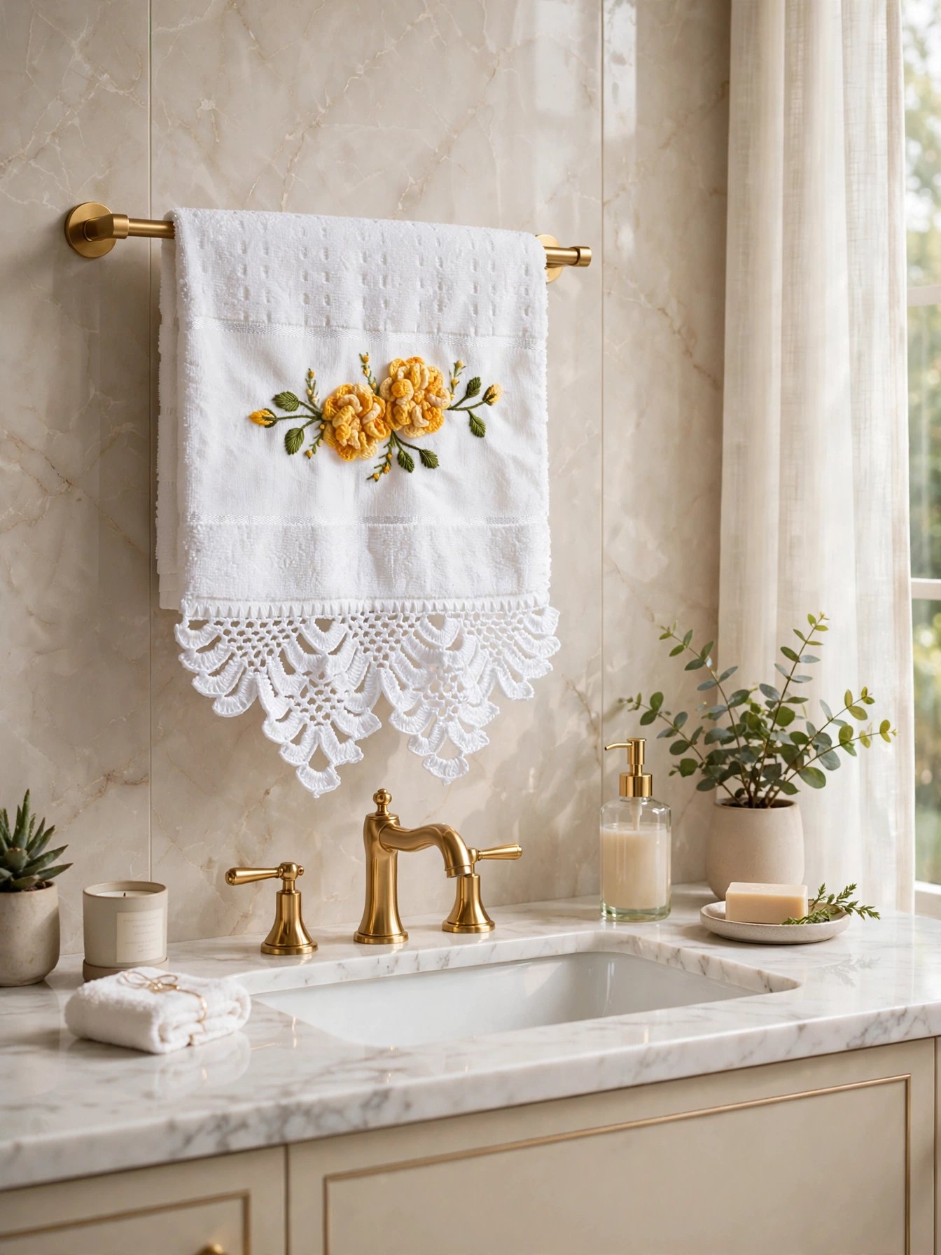 TOALHA LAVABO COM APLICAÇÕES BORDADA