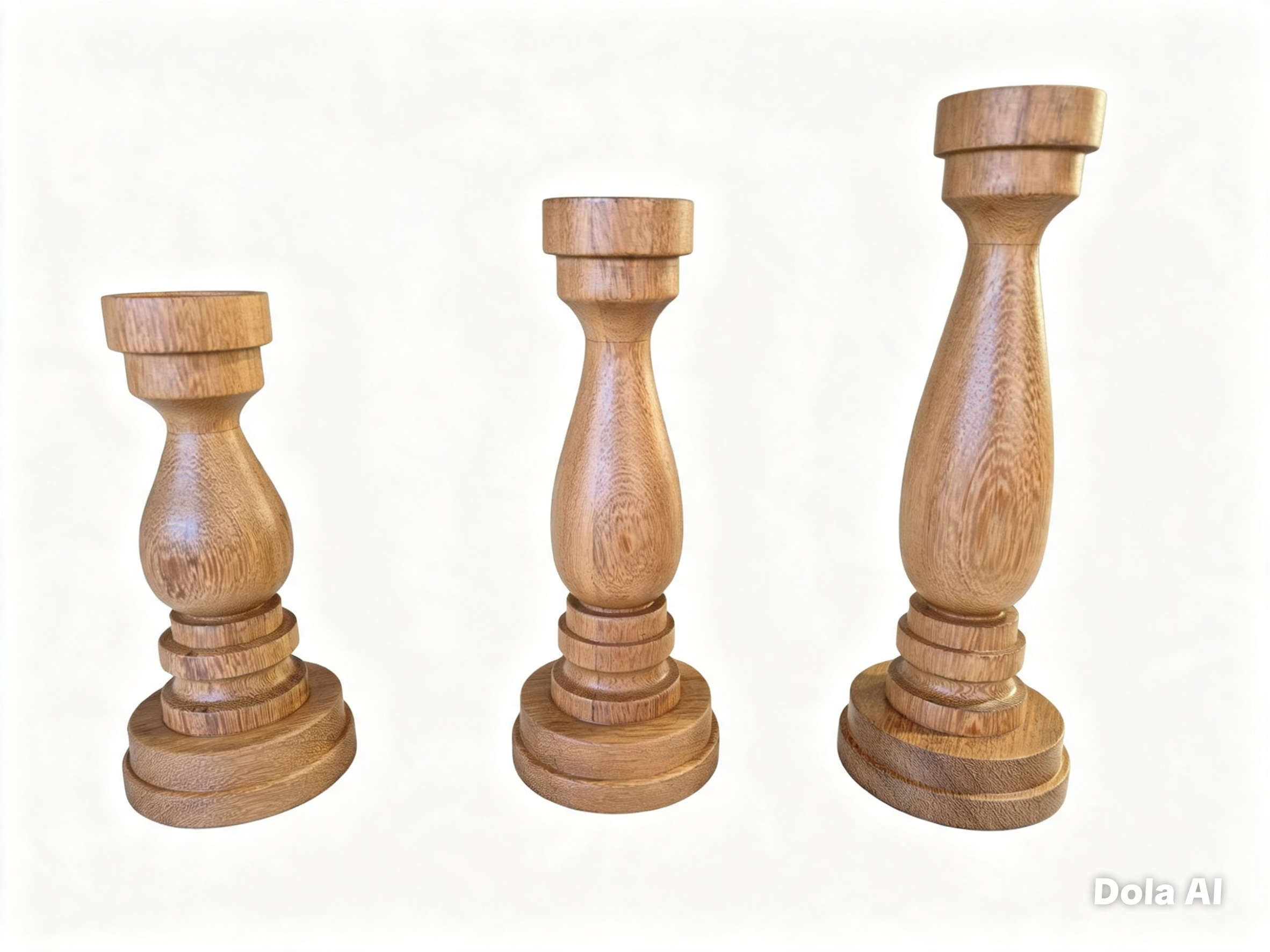 Conjunto com 3 castiçais torneado em madeira