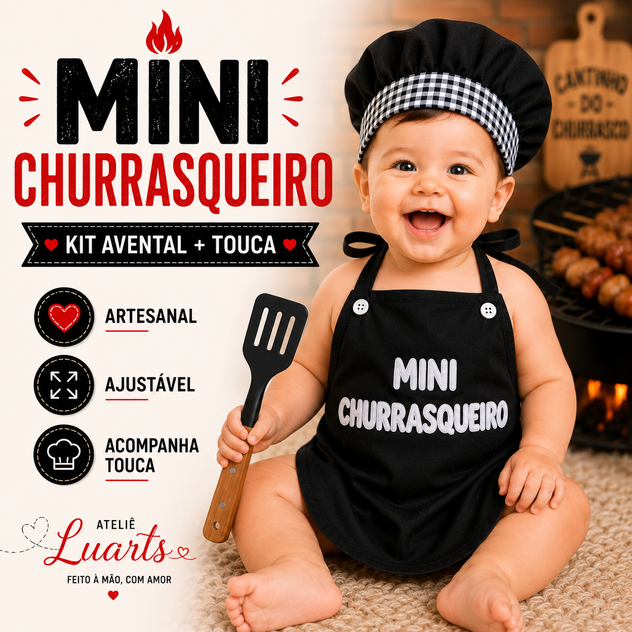 Avental Temático Mini Churrasqueiro / Avental infantil Mini Churr