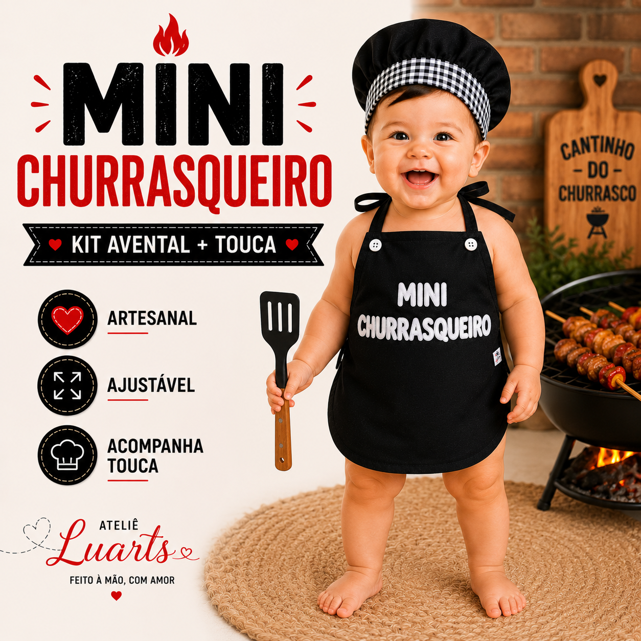 Avental Temático Mini Churrasqueiro / Avental infantil Mini Churr