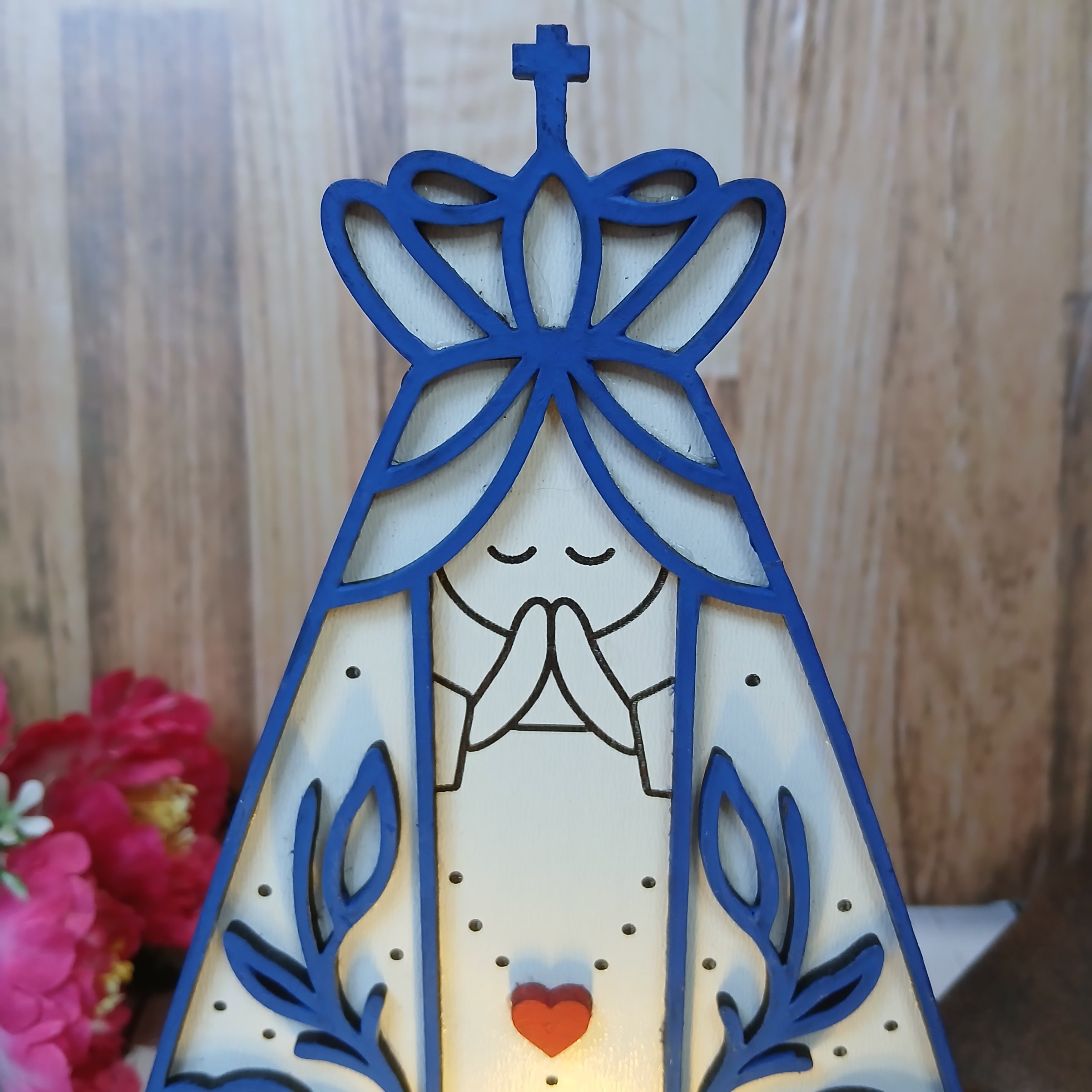 Estatueta Nossa Senhora Aparecida em MDF com Porta-Vela Personali