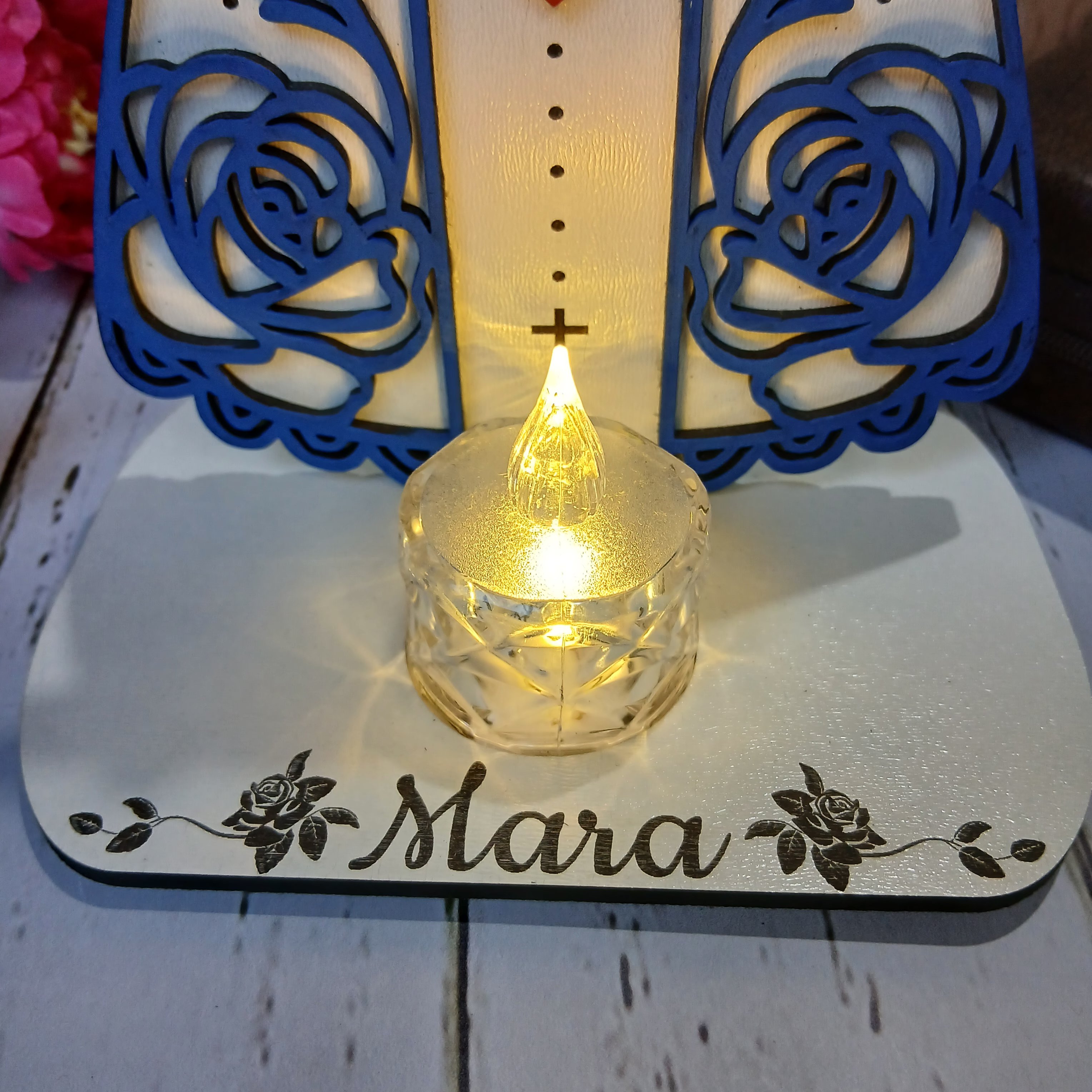Estatueta Nossa Senhora Aparecida em MDF com Porta-Vela Personali