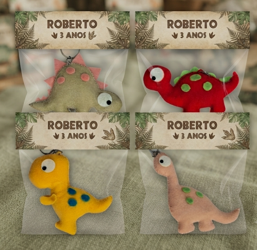 Chaveiro de Dinossauro em Feltro personalizado para lembrancinha