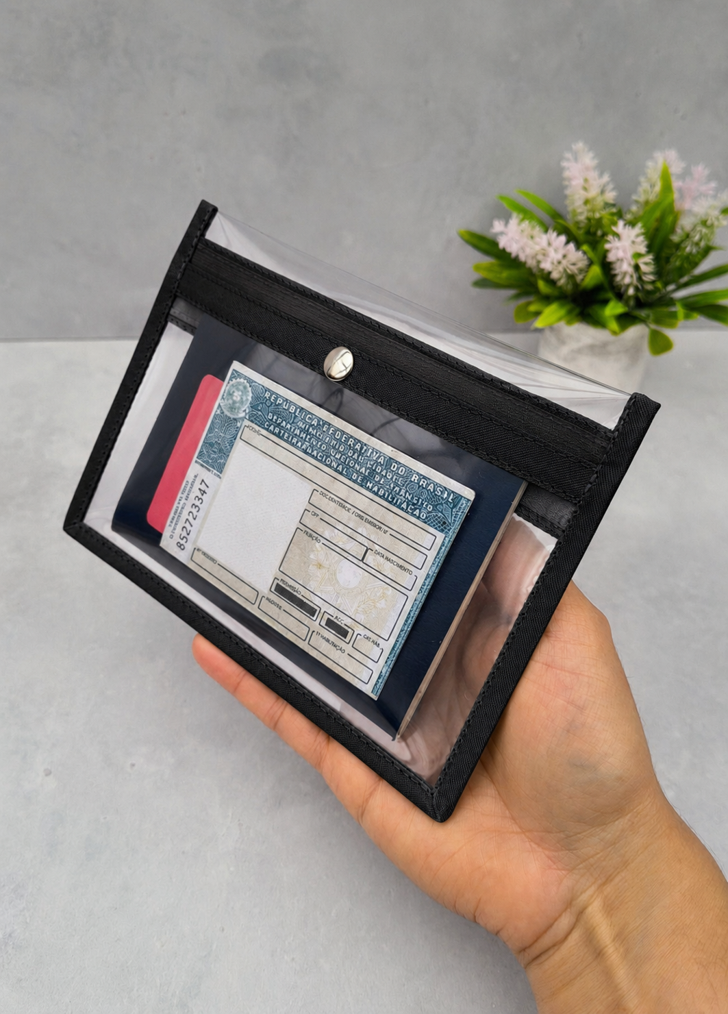 Kit 5 Nécessaires plásticas 2 bolsinhos/Porta passaporte cor pret