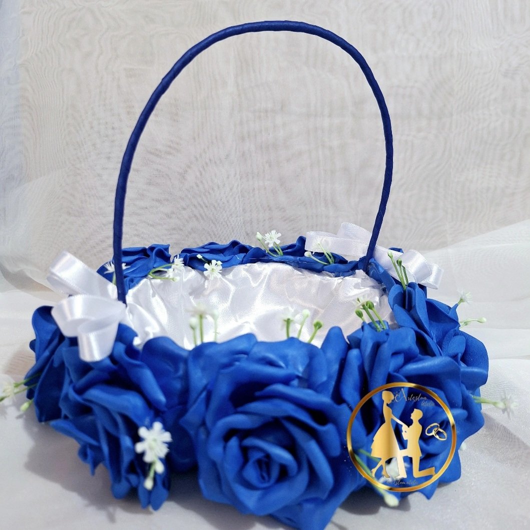 Cesta de Florista Azul Royal e Branco - Artesanal