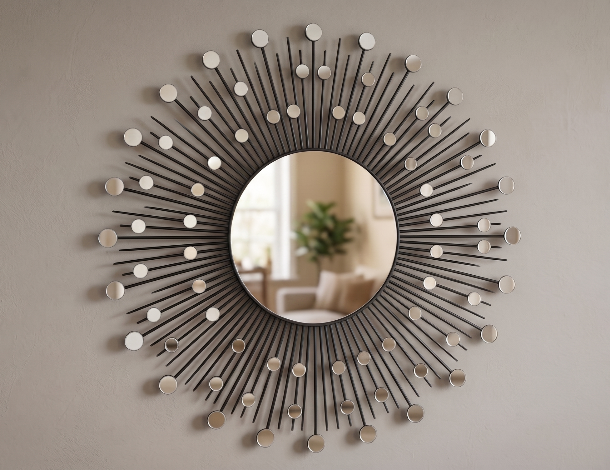 Espelho Sol 75cm Madeira de Bambu com Mini Espelhos Decoração S