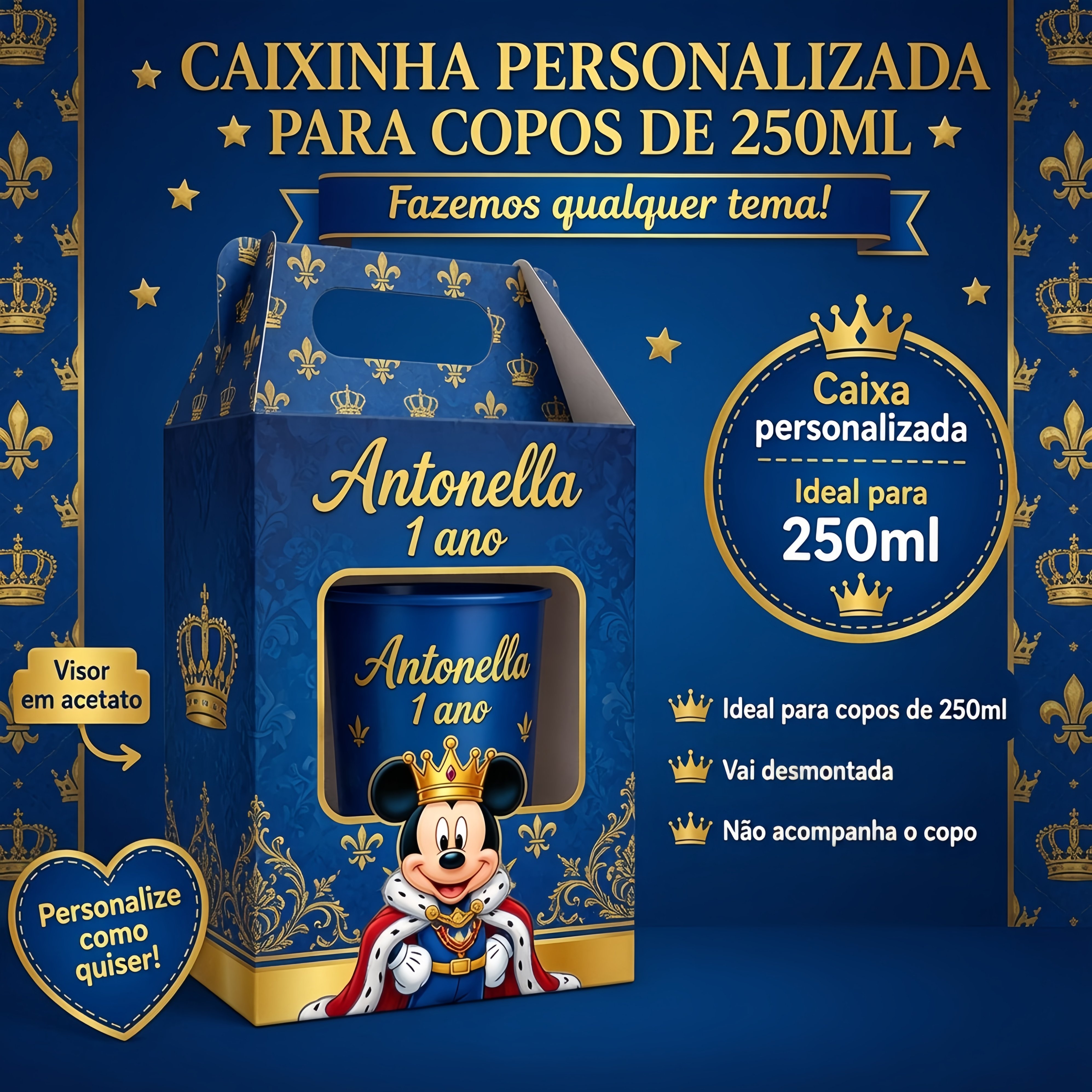 Caixa para Copo 250 ML Mickey Realeza