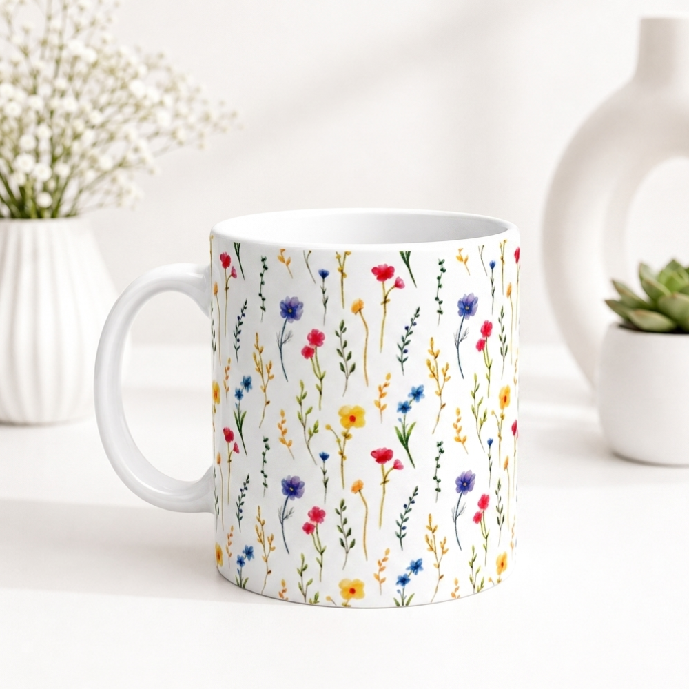 Caneca De Porcelana Personalizada Flores Coloridas