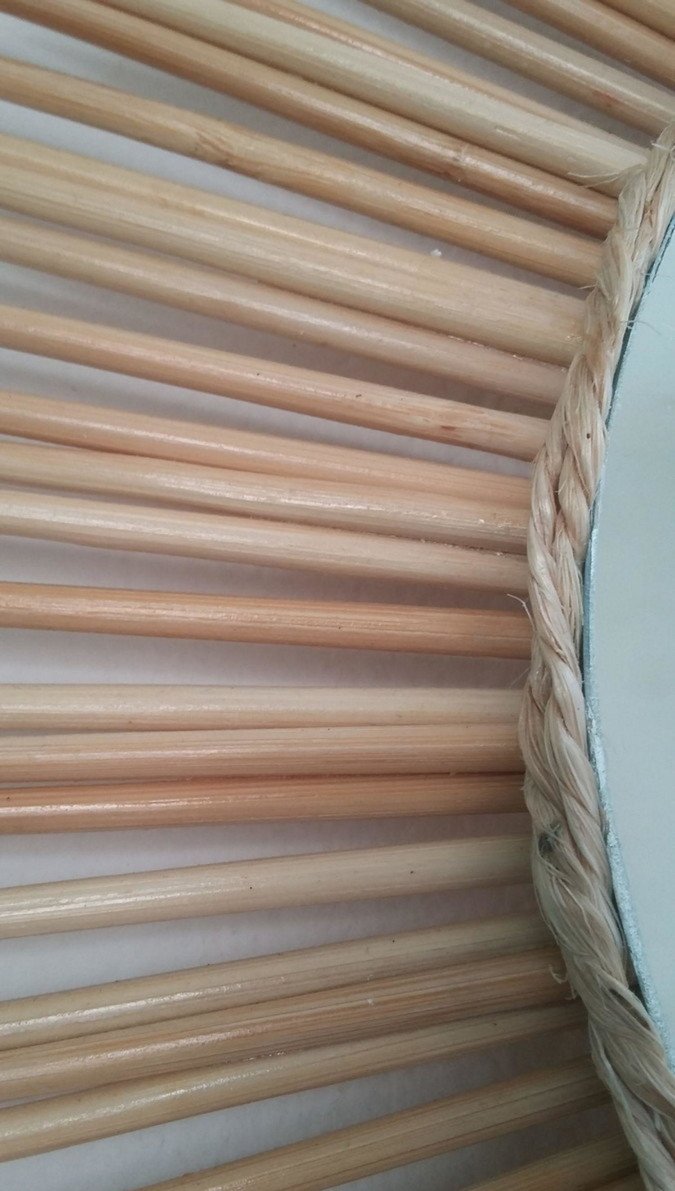 Espelho Sol 70cm Madeira de Bambu com Sisal Natural
