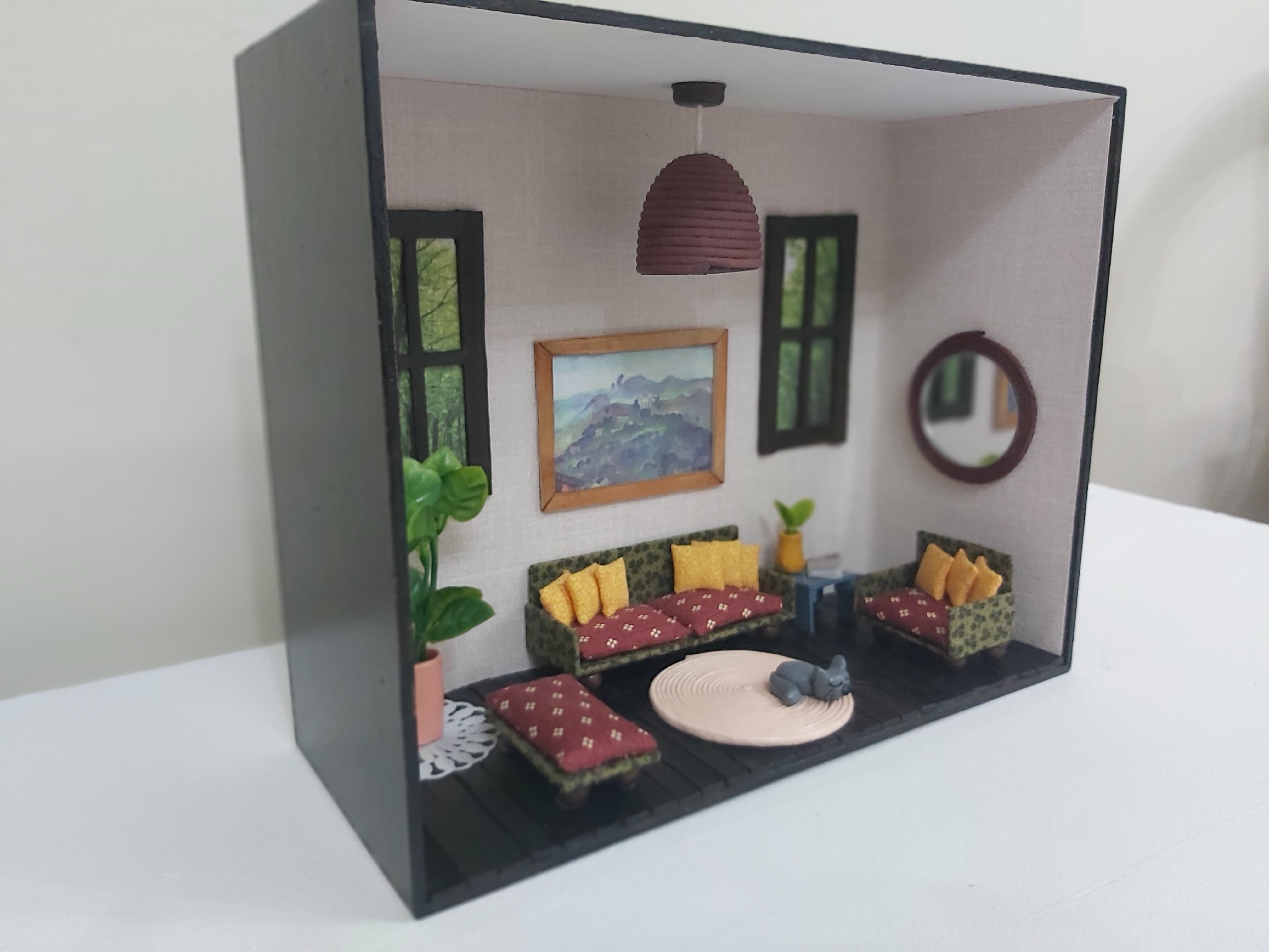 Quadro Miniatura Diorama Sala Móveis Espelho