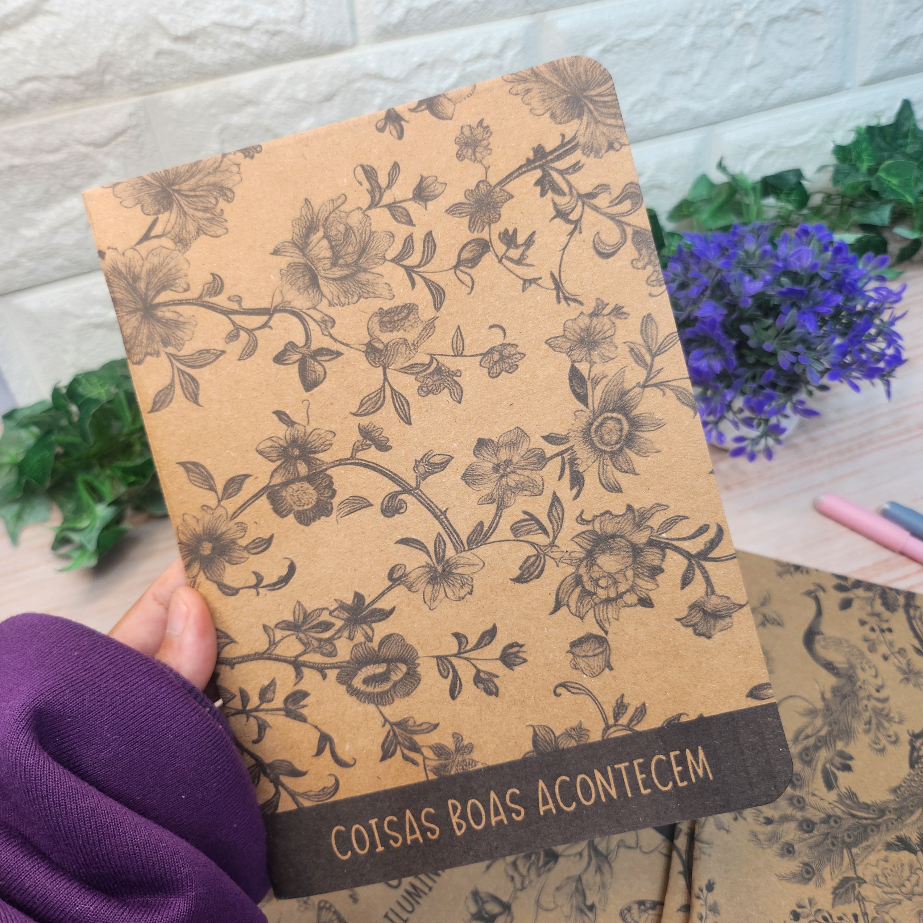 Caderno Midori Kraft Floral Kit 4 unidades l A5 Midori l Anotaçõe